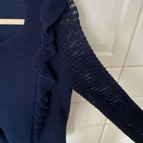 Ruffled navy sweater with knitted sleeves - Picture 6 of 7